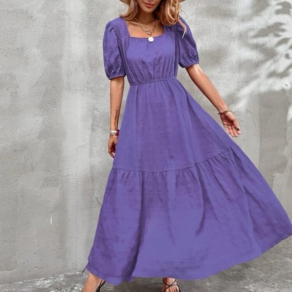 Boho  hot pink square neck A-line maxi dress - Picture 3 of 16